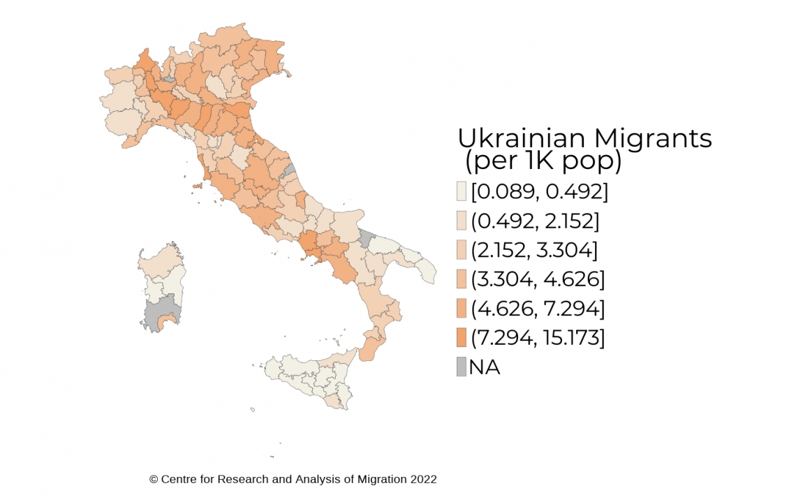 Share of Ukrainian migrants in Italian regions